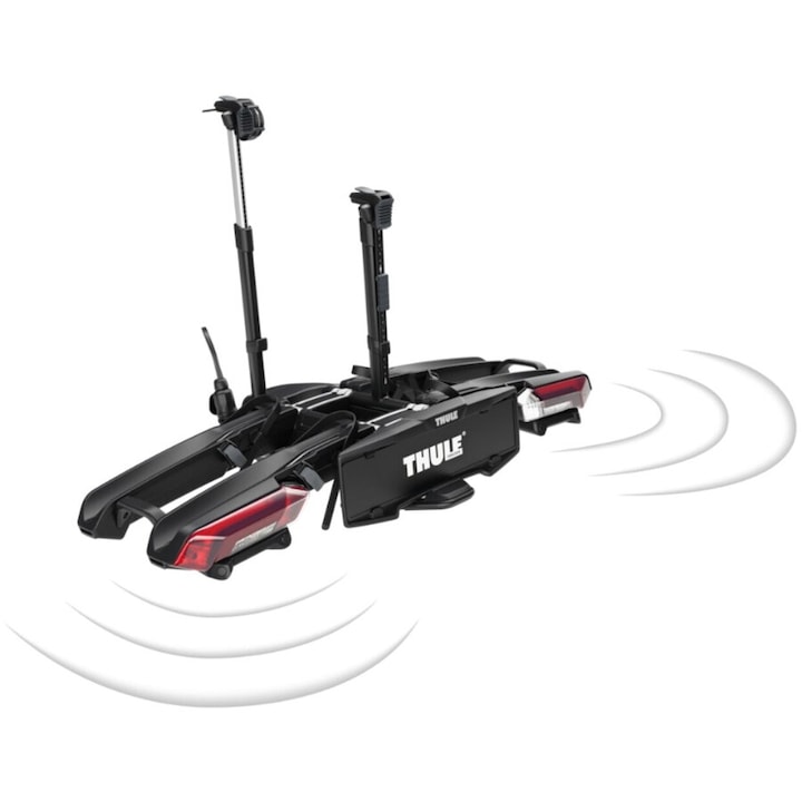 Suport pentru 2 biciclete cu senzori de parcare, Thule Epos ParkSecure 9802100 cu prindere pe carligul de remorcare (13 pini), Negru