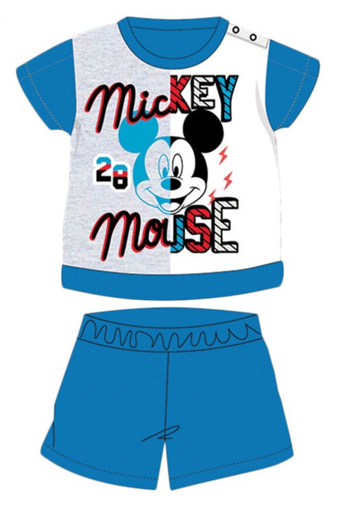 Лятна памучна бебешка пижама с къс ръкав - Disney Mickey Mouse - средно синьо - 80