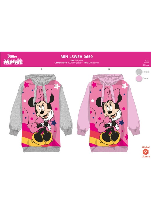 Детски суитшърт с качулка Disney Мини Маус за момичета - сив - 104