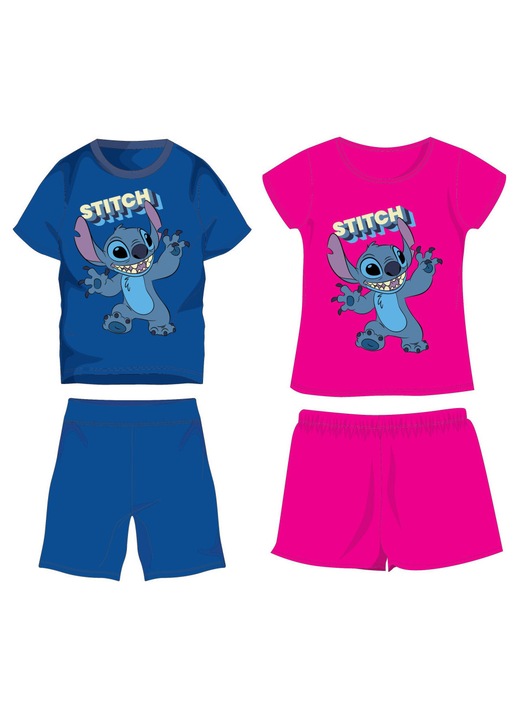 Disney Stitch памучен летен комплект - тениска и къси панталони - средно син - 98