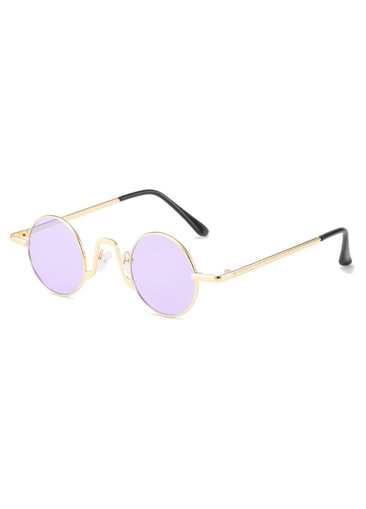 Ochelari de soare rotunzi din metal, ochelari unisex la moda, ochelari retro, ochelari de vedere, accesorii de imbracaminte pentru exterior, rama aurie, lentila violeta