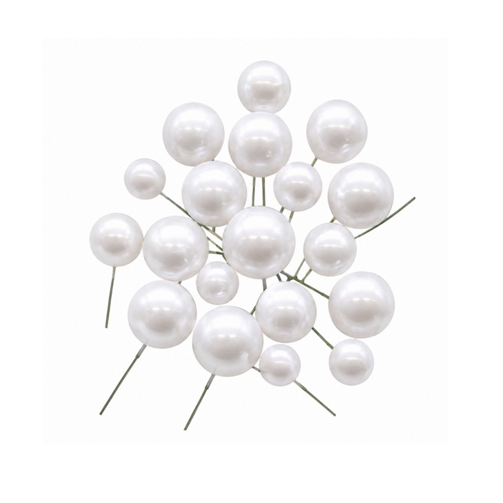 Set 20 bile necomestibile decorative pentru tort, alb perlat, PPQT8402