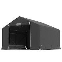 Garaj Moto Exterior Impermeabil, Outsunny, PE si Metal, 3x3x2,1 m, Gri Inchis