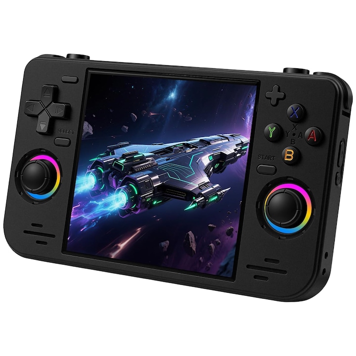 Consola retro portabila, ecran IPS de 4.0'' 720x720, 64GB, preincarcata cu peste 20.000 de jocuri clasice, sistem Linux open source, suporta joc online WiFi, 4000mAh, negru