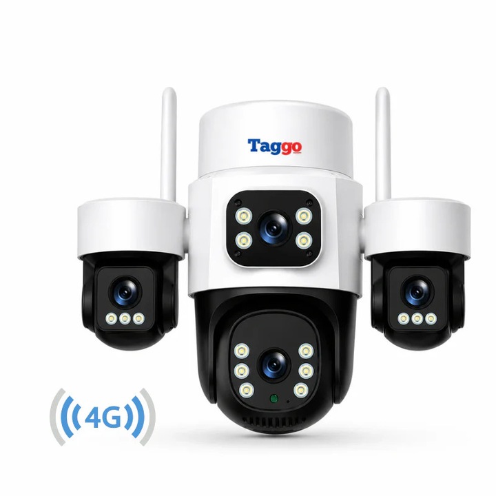Taggo Pro Q50 megfigyelő kamera 4 lencsével, 16MP, 4G és eSIM csatlakozással, alkalmazásvezérléssel, színes és IR látással