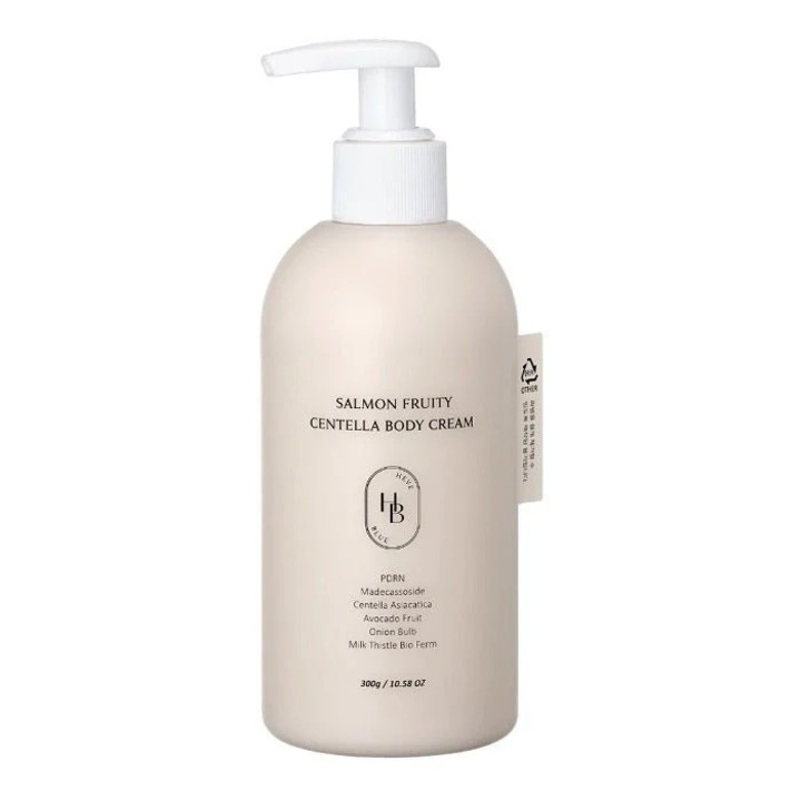 HEVEBLUE Salmon Fruity Centella testápoló krém, intenzív hidratálás, irritációk csillapítása, gyümölcsös illat, 200ml