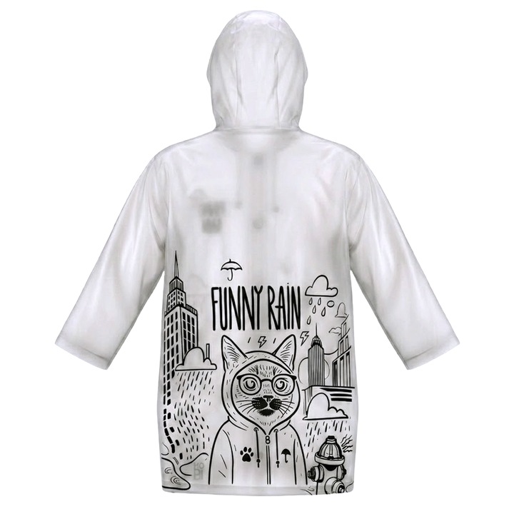 Pelerina de ploaie cu imprimeu unisex CAT alb