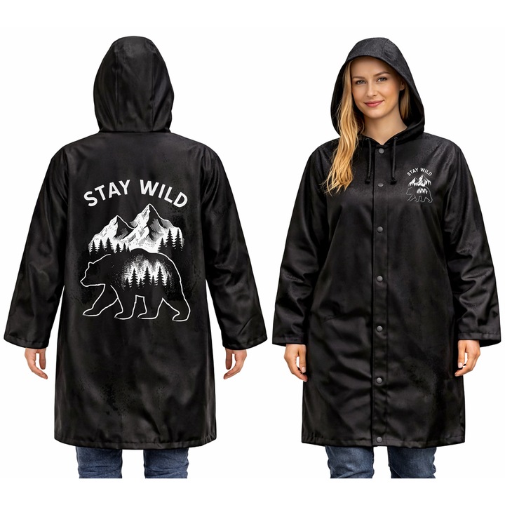 Unisex esőponcsó, BEAR mintával, fekete