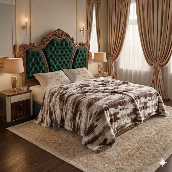 Patura Cocolino Premium, Microfibra Plusata, Model Dungi in Relief, 200x230 cm, Pentru Pat Dublu