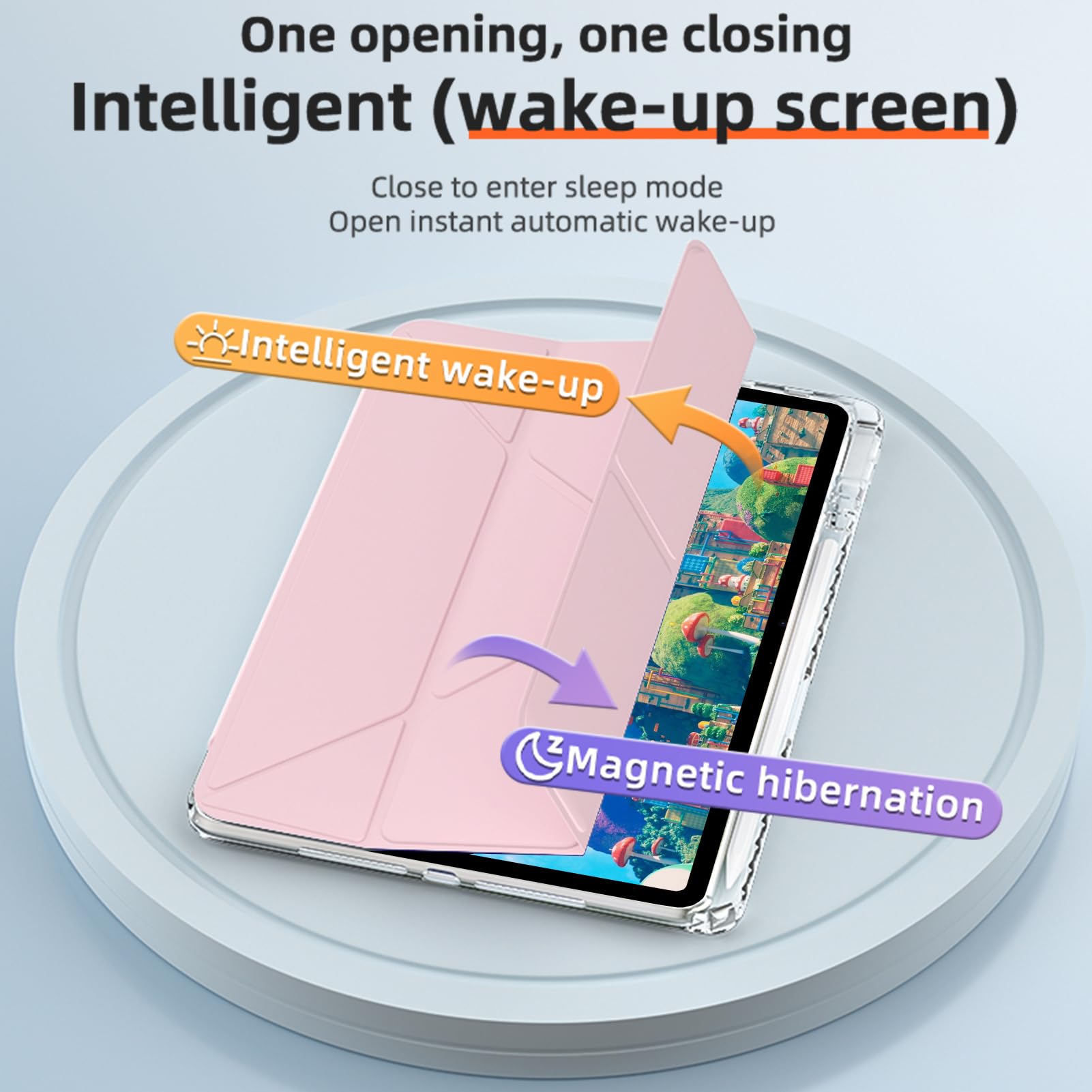Husa tableta, pentru HUAWEI MatePad 12X, Triple Fold in forma de Y Design, Multi unghi, Capac de piele pentru tablete cu slot pentru stilou, Trezire automata / somn，Roz transparent