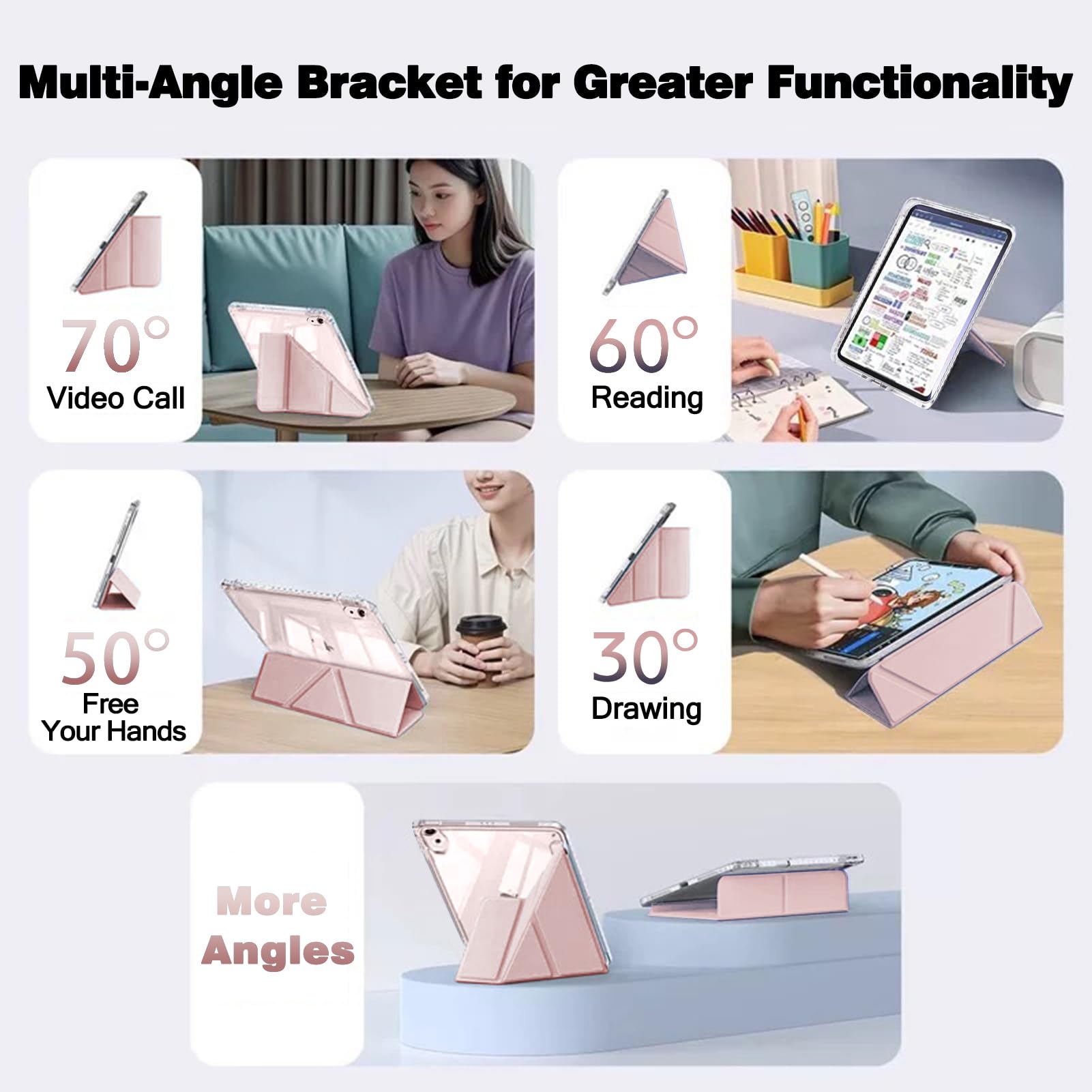 Husa tableta, pentru HUAWEI MatePad 12X, Triple Fold in forma de Y Design, Multi unghi, Capac de piele pentru tablete cu slot pentru stilou, Trezire automata / somn，Roz transparent
