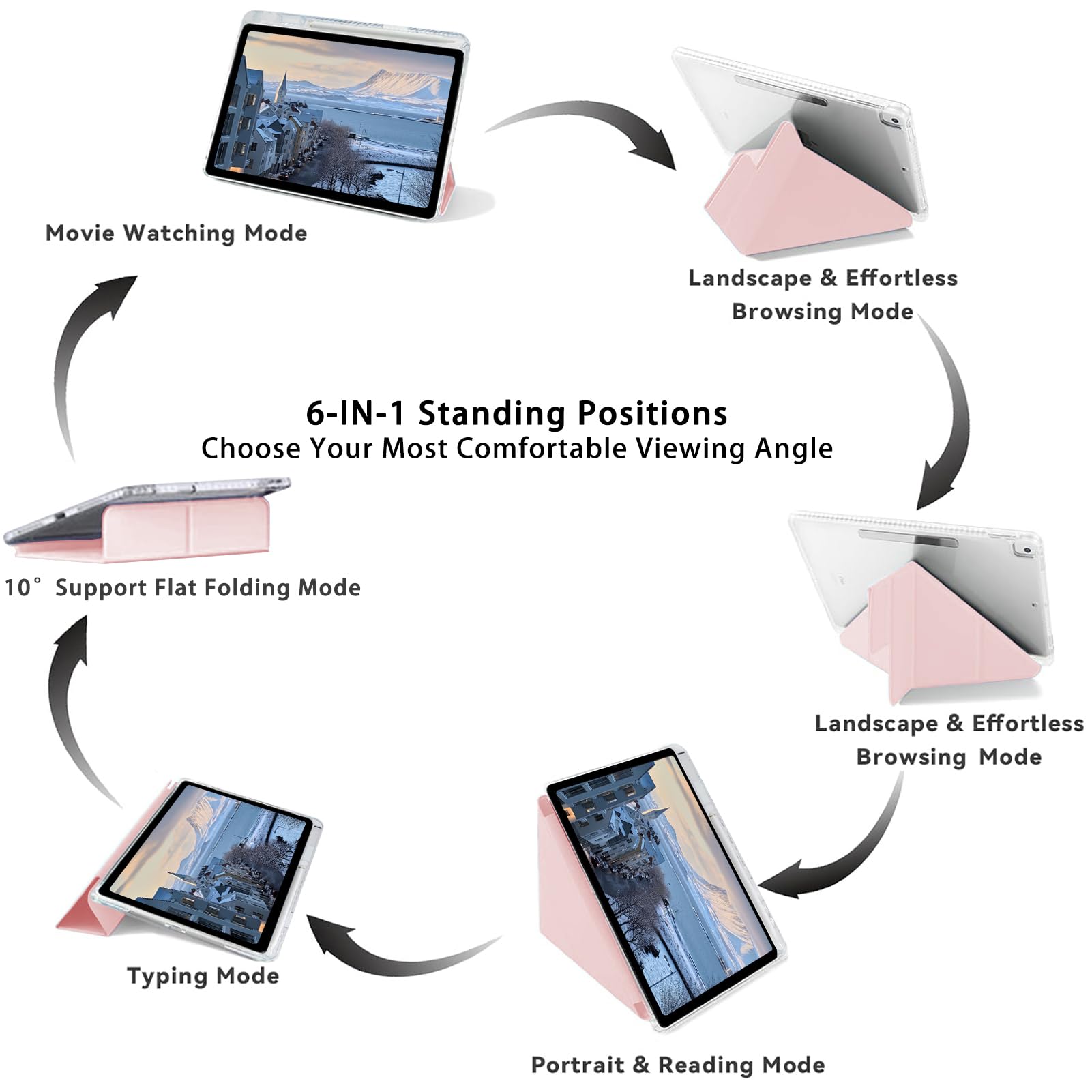 Husa tableta, pentru HUAWEI MatePad 12X, Triple Fold in forma de Y Design, Multi unghi, Capac de piele pentru tablete cu slot pentru stilou, Trezire automata / somn，Roz transparent