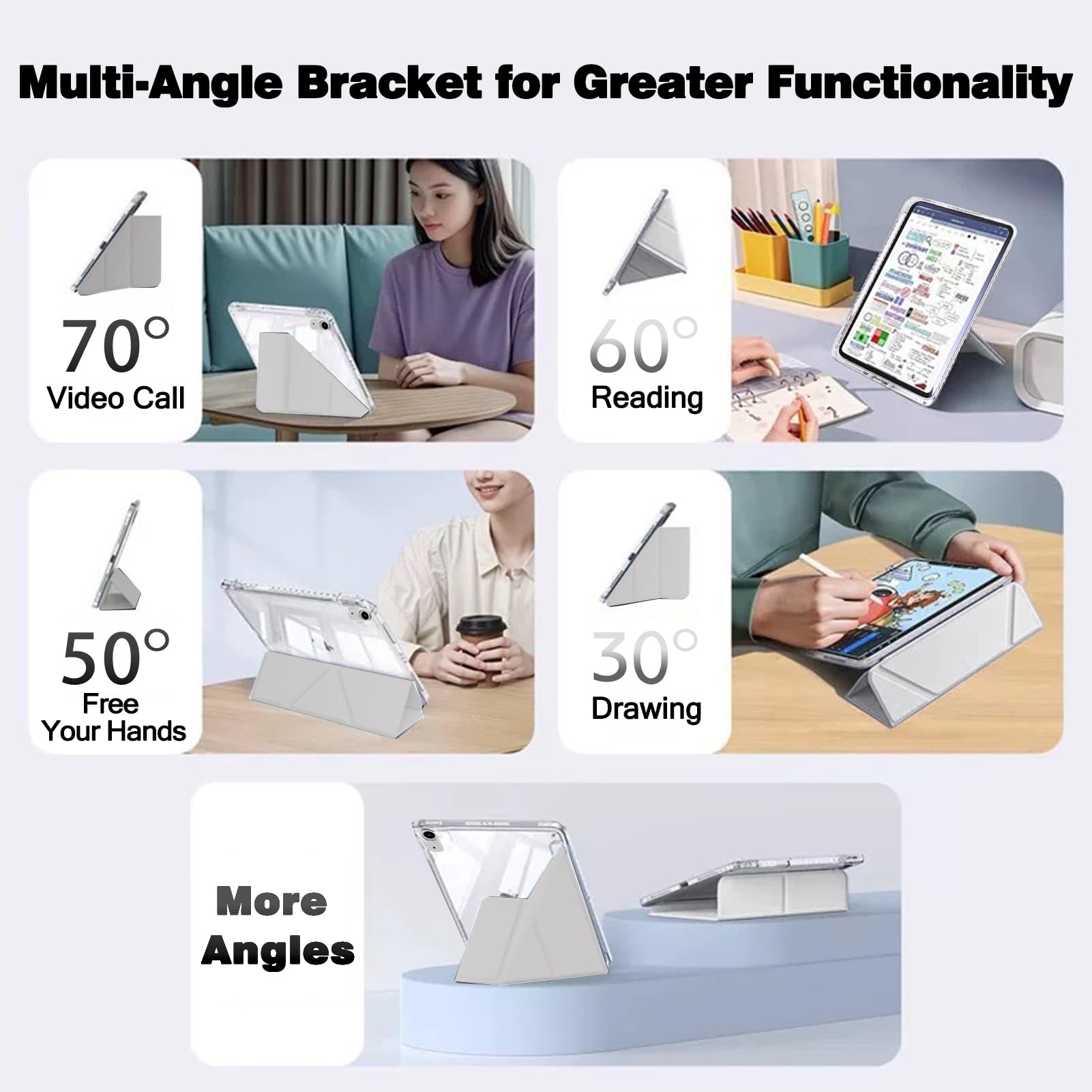 Husa tableta, pentru Honor Pad X9a 11.5 Inch, Triple Fold in forma de Y Design, Multi unghi, Capac de piele pentru tablete cu slot pentru stilou, Trezire automata / somn，Gri argintiu
