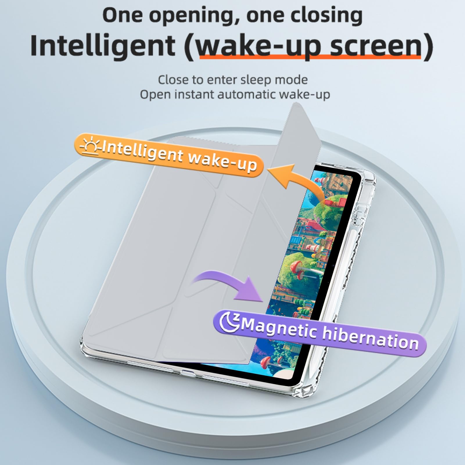 Husa tableta, pentru Honor Pad X9a 11.5 Inch, Triple Fold in forma de Y Design, Multi unghi, Capac de piele pentru tablete cu slot pentru stilou, Trezire automata / somn，Gri argintiu