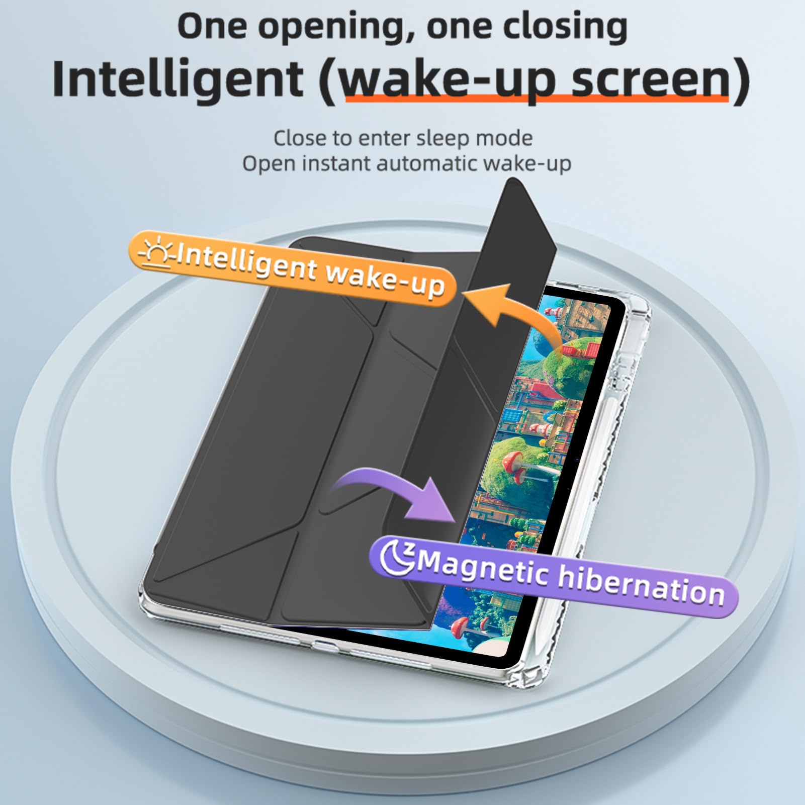 Husa tableta, pentru HUAWEI Matepad SE 11 inch, Triple Fold in forma de Y Design, Multi unghi, Capac de piele pentru tablete cu slot pentru stilou, Trezire automata / somn，Negru, Transparent