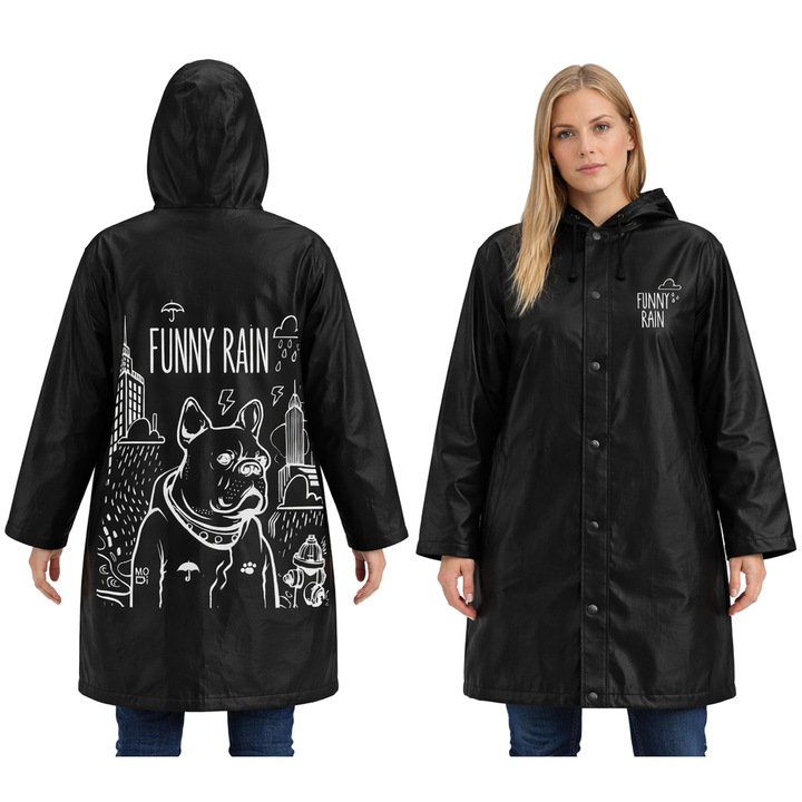 Pelerina de ploaie cu imprimeu unisex BULLDOG negru