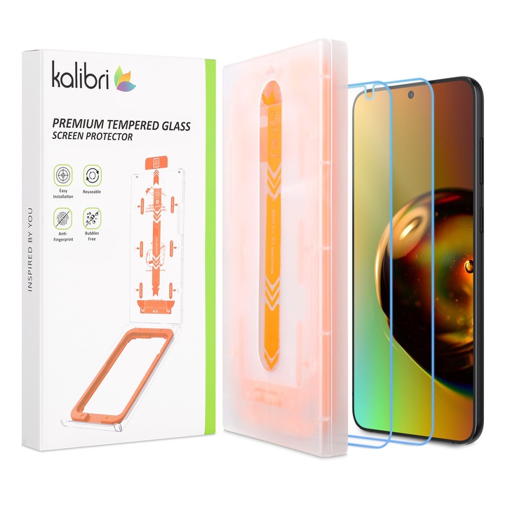 Set 2 folii de protectie telefon Kalibri pentru Samsung Galaxy S24 Plus, aplicare usoara, sticla temperata, transparent