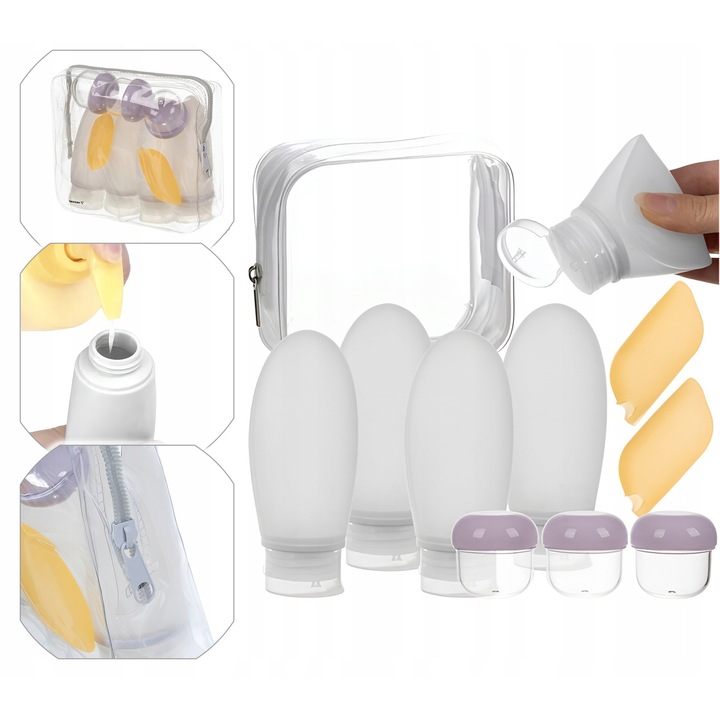 Geanta cosmetica Trizand set 9 piese transparent 14x15.5x5cm