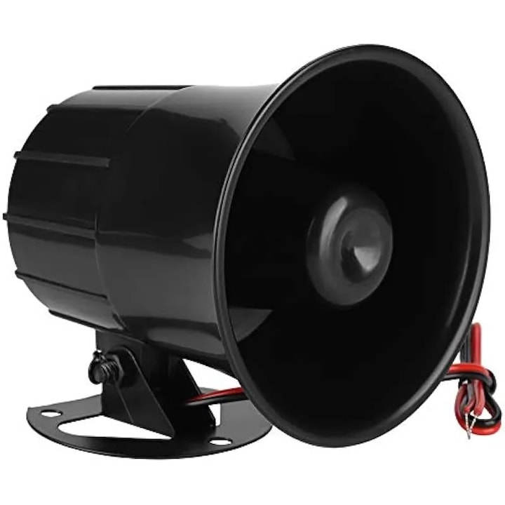 Sziréna riasztó 110dB 12V, tűzálló ABS, kettős hang, rugalmas rögzítés