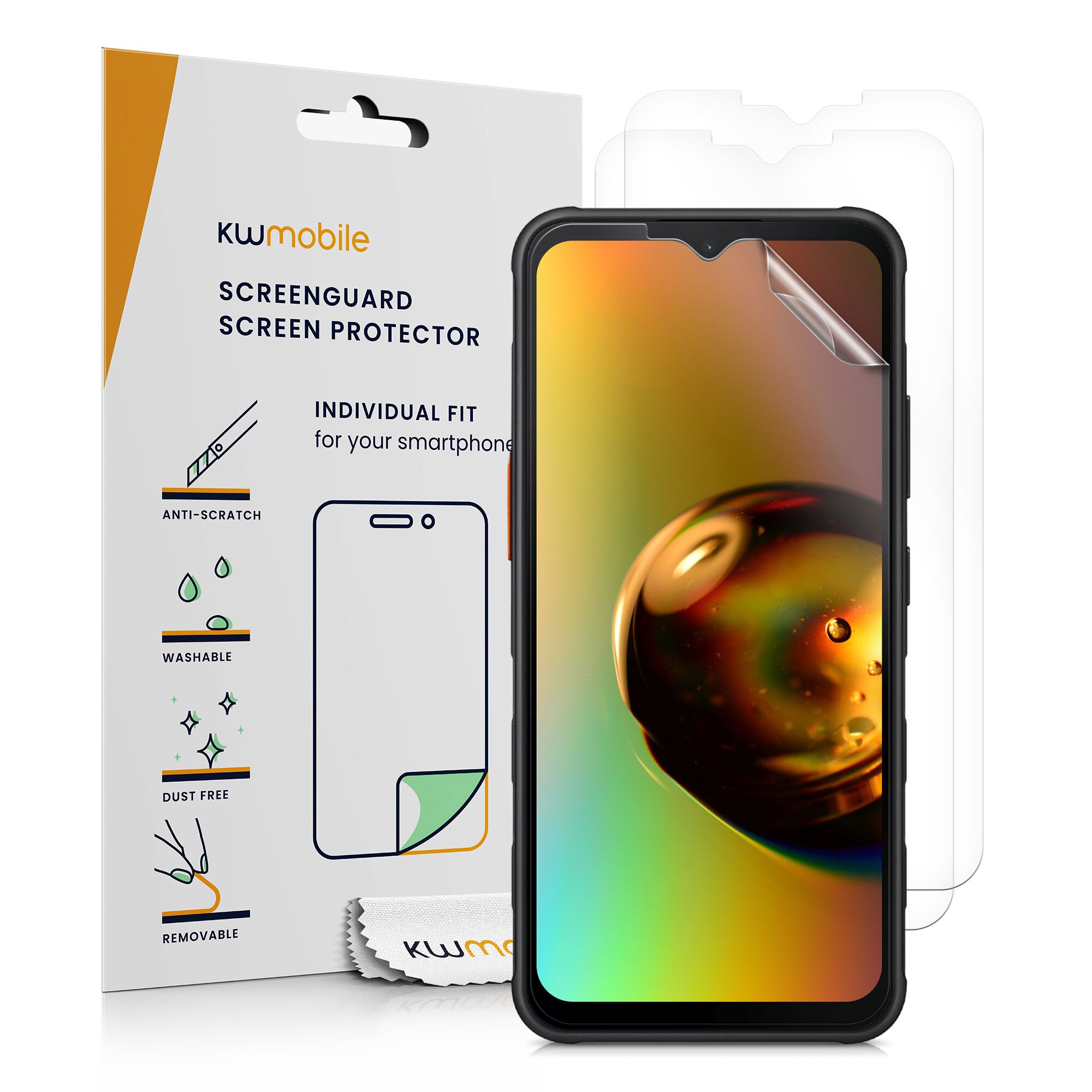 Set 3 folii de protectie telefon Kwmobile pentru Samsung Galaxy Xcover 7, aplicare fara bule, PET, transparent