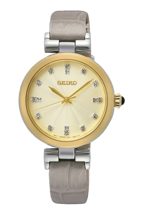 Seiko, Bőrszíjas analóg karóra 12 gyémánttal díszítve, Bézs