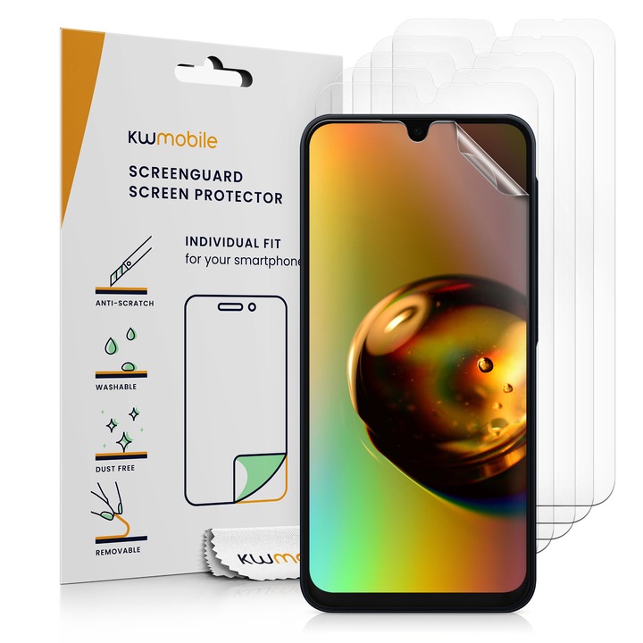 6 darab Kwmobile telefonvédő fólia Samsung Galaxy A16 5G-hoz, buborékmentes felhelyezéssel, PET, átlátszó