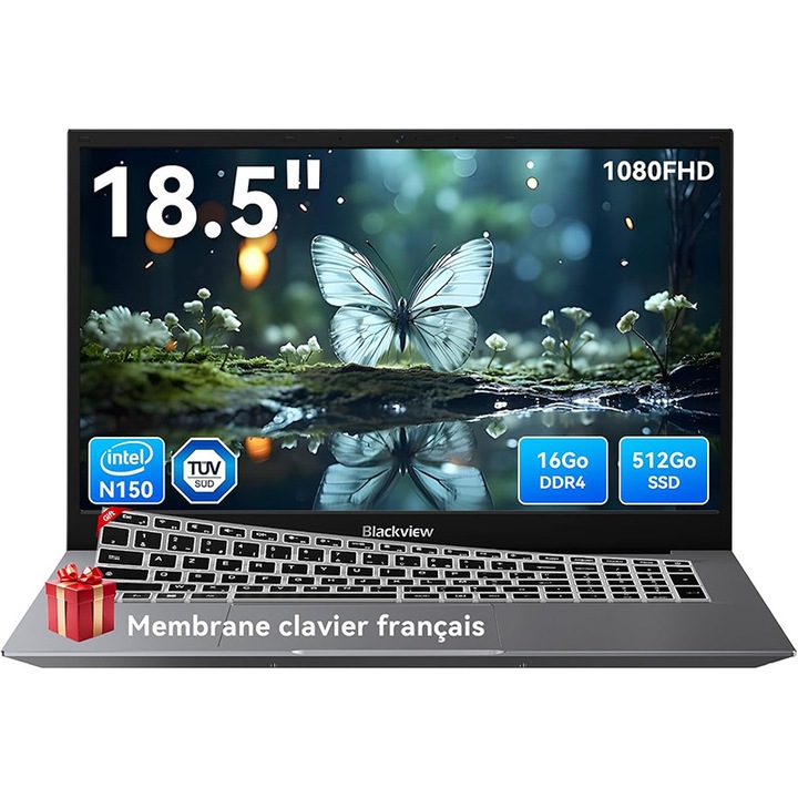 Blackview Acebook 10 18.5 Inch Laptop W-11, Twin Lake N150 (pana la 3.6 GHz) 60.8 Wh, 16 GB RAM 512 GB Notebook, HDMI + WiFi 6 + BT 5.2 + USB 3.2 - Afaceri / Acasa / Studenti, Certificat TUV, Gris