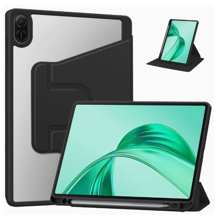 Husa tableta, pentru Honor Pad X8b 11 Inch, Casa de protectie pentru tablete cu slot pentru stilou, acrilic 360 ° design rotativ, trezire automata / somn, Negru, Transparent