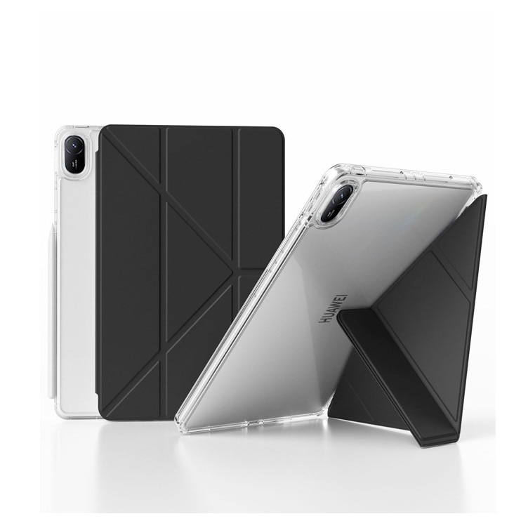 Husa tableta, pentru HUAWEI Matepad SE 11 inch, Triple Fold in forma de Y Design, Multi unghi, Capac de piele pentru tablete cu slot pentru stilou, Trezire automata / somn，Negru, Transparent