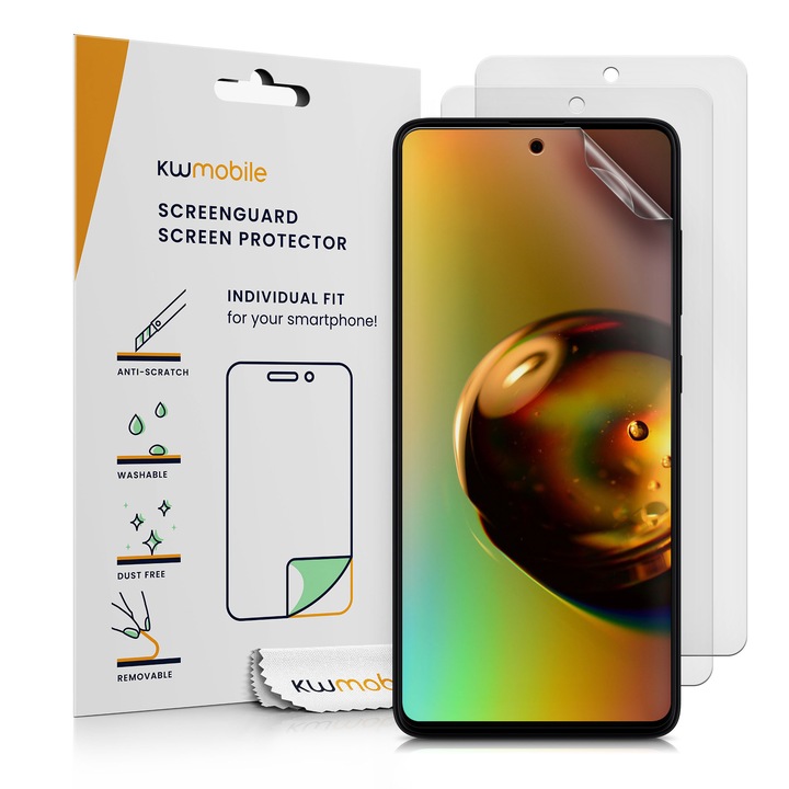 Set 3 folii de protectie telefon Kwmobile pentru Samsung Galaxy A51, aplicare usoara, anti-amprenta, PET, transparent