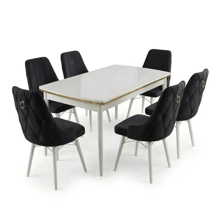 Set masa extensibila Leon Modella alba cu 6 scaune Negru