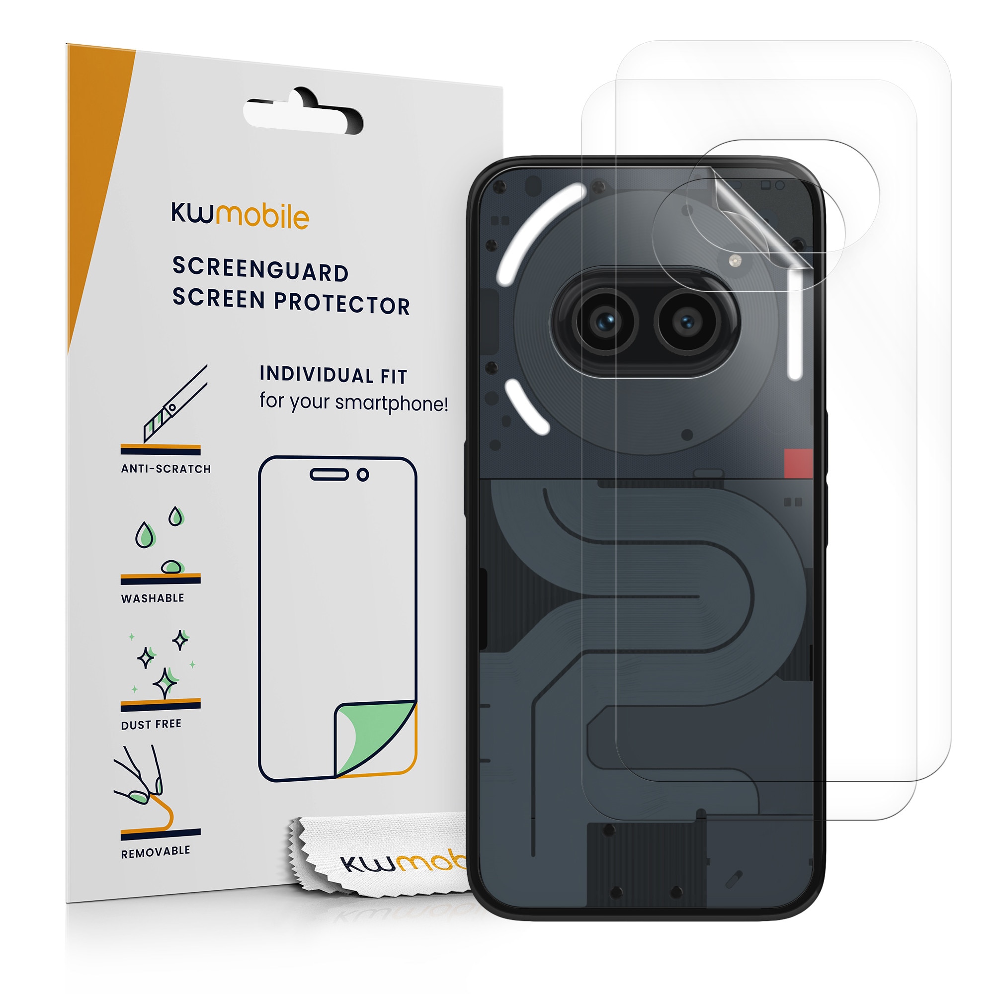 Set 3 folii protectie telefon Kwmobile pentru Nothing Phone (2a), Phone (2a) Plus, aplicare usoara, PET, transparente