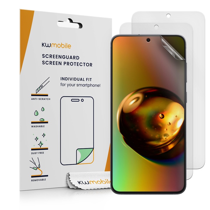 Set 3 folii de protectie telefon Kwmobile pentru Samsung Galaxy S25 FE, aplicare usoara, anti-amprenta, PET, transparent