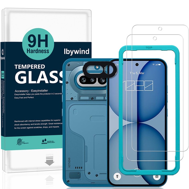 Folie Sticla Ibywind pentru Nothing Phone (4a) 5G, Pachet 2, Sticla Securizata, protectie pentru obiectiv, Montaj Usor, Duritate Militara, Ultra HD, Anti Zgarieturi, Anti Socuri