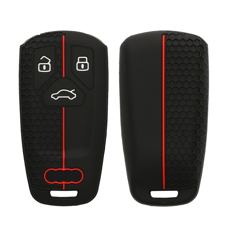 Husa cheie auto Kwmobile pentru Audi A4 S4 RS4 B9, A5 F5 S5 RS5, A6, A7 C8, anti-alunecare, TPU, negru, rosu