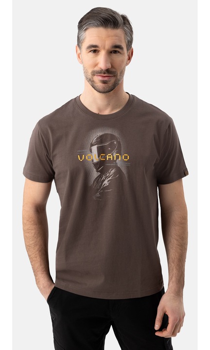 Férfi pamut póló grafikus mintával, Comfort Fit, Volcano T-Nec, barna, 3XL