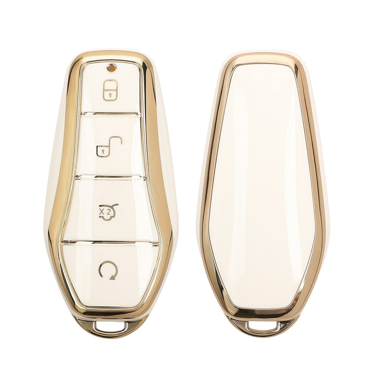 Husa cheie auto Kwmobile pentru BYD Atto 3, Atto 2, Sealion, Han, anti-alunecare, TPU, alb, auriu