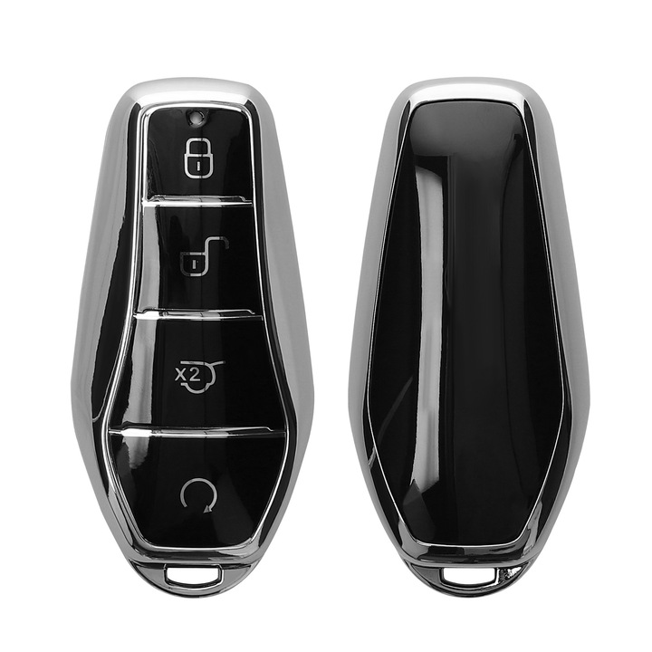 Husa cheie auto Kwmobile pentru BYD Atto 3, Atto 2, Sealion, Han, anti-alunecare, TPU, argintiu