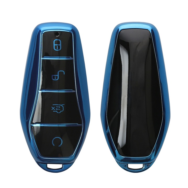Husa cheie auto Kwmobile pentru BYD Atto 3, Atto 2, Sealion, Han, anti-alunecare, TPU, albastru lucios
