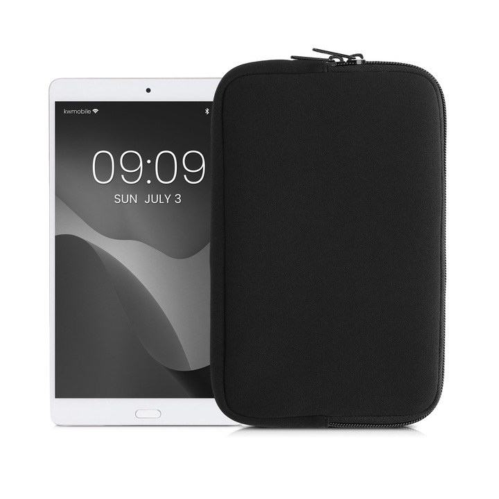 Husa tip pouch Kwmobile universala pentru tableta, neopren, negru, protectie la zgarieturi, fermoar
