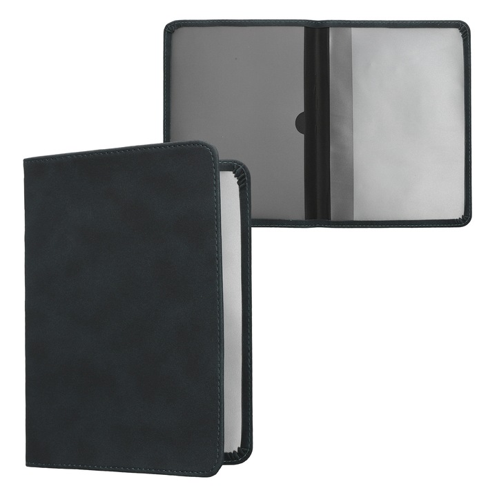 Portdocument auto Kwmobile pentru acte 10.5 x 14.8 cm, piele ecologica, albastru inchis, portabil, antizgarieturi