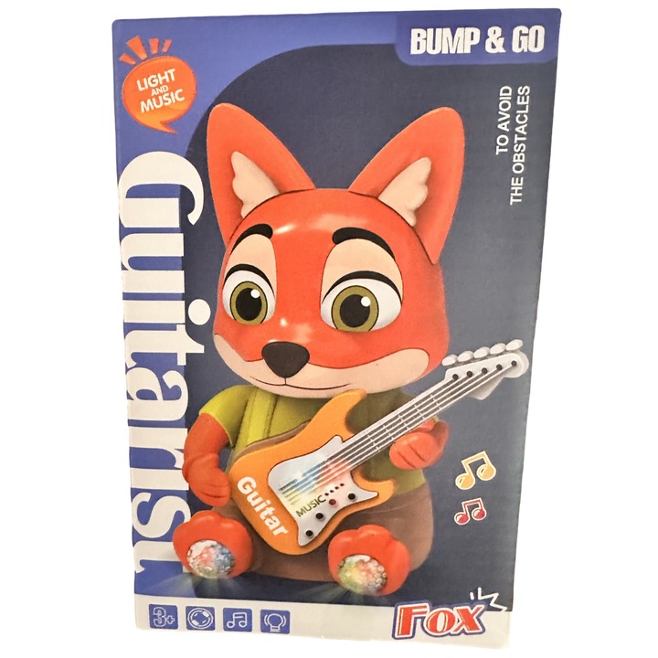 Vulpe Nick Zootopia narancssárga zenélő gitárral, fényekkel és dallamokkal