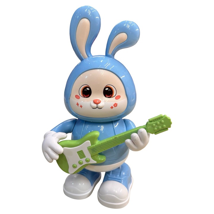 Zenei nyuszi gitárral, Rabbit Guitarist kék, fényekkel és dallamokkal