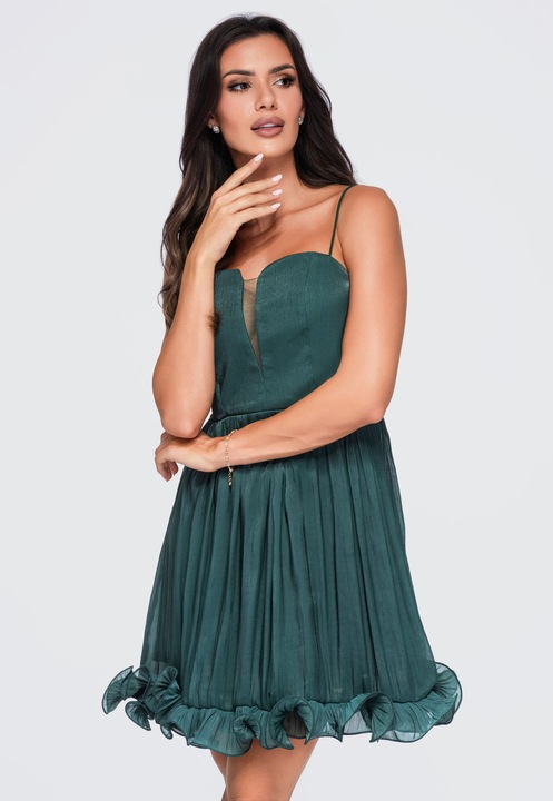 Mini ruha, vékony pántokkal, flared fazon, elegáns megjelenés LA-OM-DLR431, Zöld, L