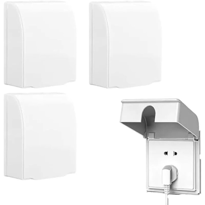 Set 3 cutii transparente pentru prize, rezistente la apa, alb, dimensiuni variate