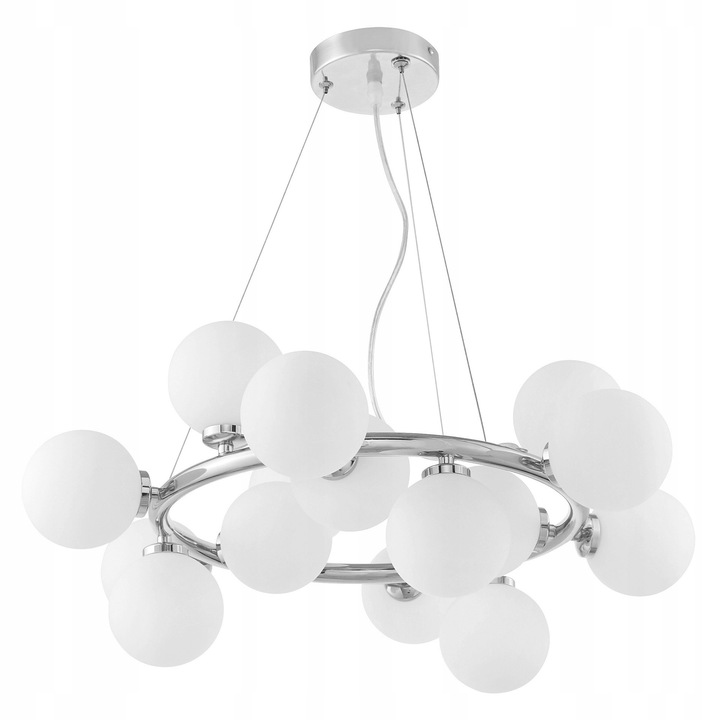 Lampa Plafoniera LED Crom Alb 15 Globuri, Design Modern, 120cm