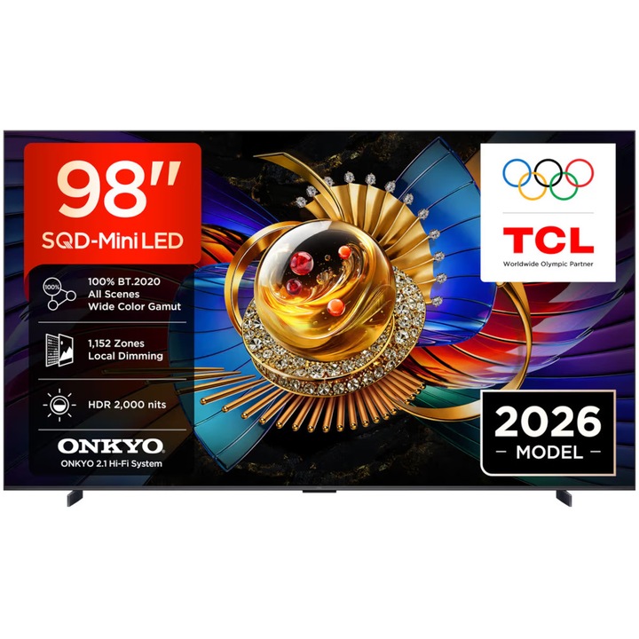 Televizor Smart Mini LED TCL 98MSQLED80L, 248 cm, Ultra HD 4K, Google TV, Clasa D