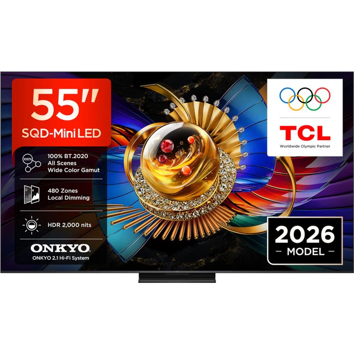 Televizor Smart Mini LED TCL 55MSQLED80L, 139 cm, Ultra HD 4K, Google TV, Clasa E