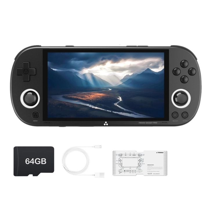 Trimui Smart Pro Consola portabila retro, 64GB, procesor quad-core, ecran 4.96 inch IPS, negru, 5000mAh