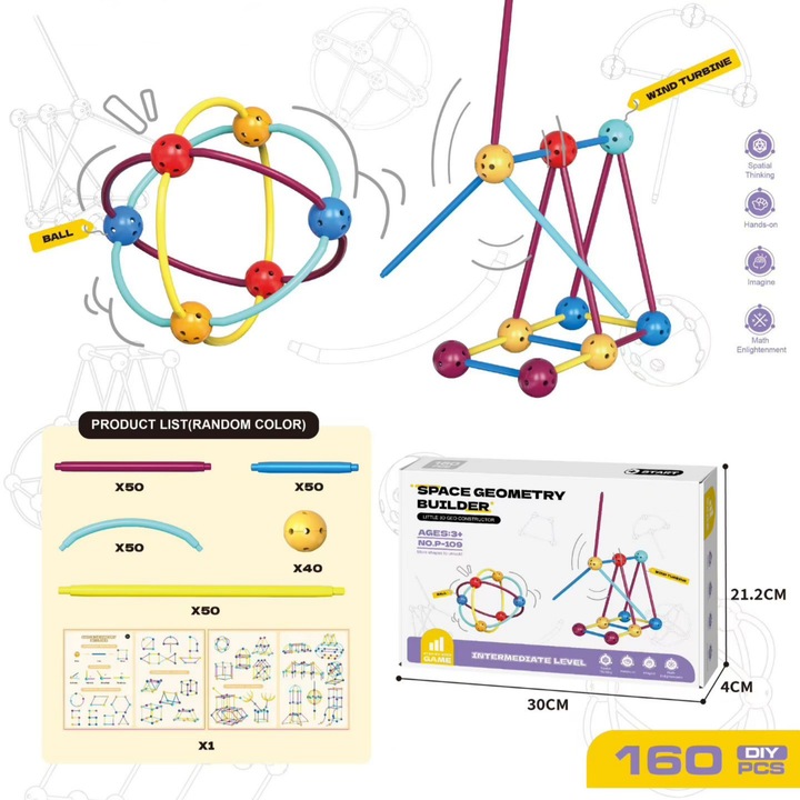 Építőkockák, űr, 160 db, geometriai építmények, kockaösszeállítás, háromdimenziós, geometria, matematikai oktatási segédanyagok, DIY asztali összeszerelhető játékok